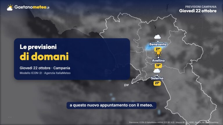 Previsioni meteo Campania – giovedì 22 ottobre