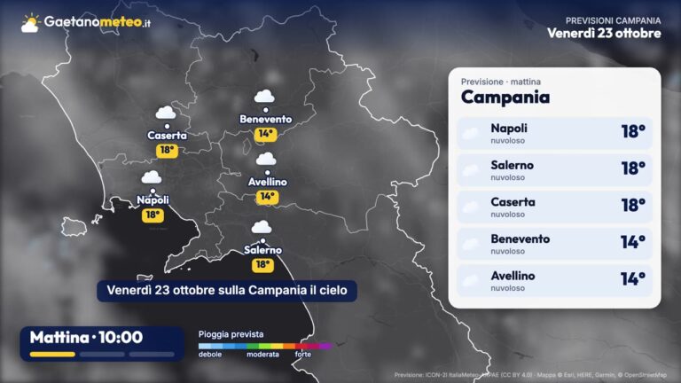 Previsioni meteo Campania – venerdì 23 ottobre