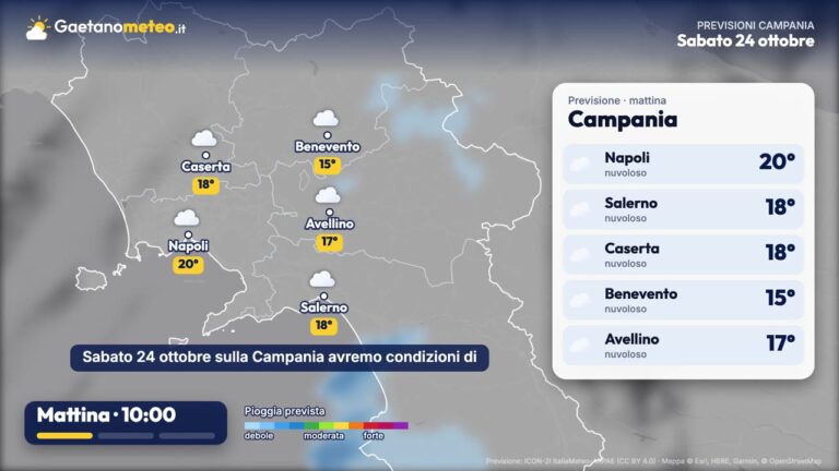 Previsioni meteo Campania – sabato 24 ottobre