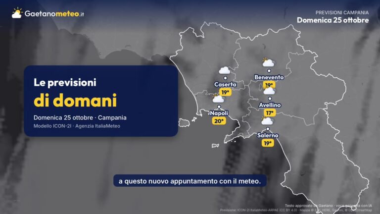 Previsioni meteo Campania – domenica 25 ottobre